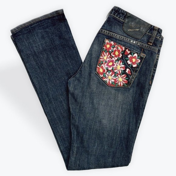 32x32 - Y2K Ed Hardy Low Rise Embroidered Straight Leg Jeans - Picture 1 of 6